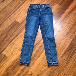 Boom boom high rise skinny jeans distressed hem distressed wash